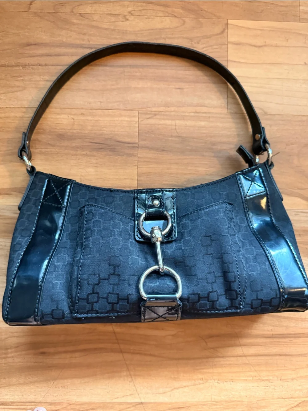 Nine West Black Shoulder Bag with Gloss Accents
